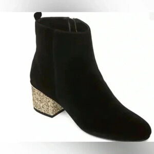 NWT Liz Claiborne memory foam Velvet Ankle Boots Wit Gold Sequin Heel Size 6